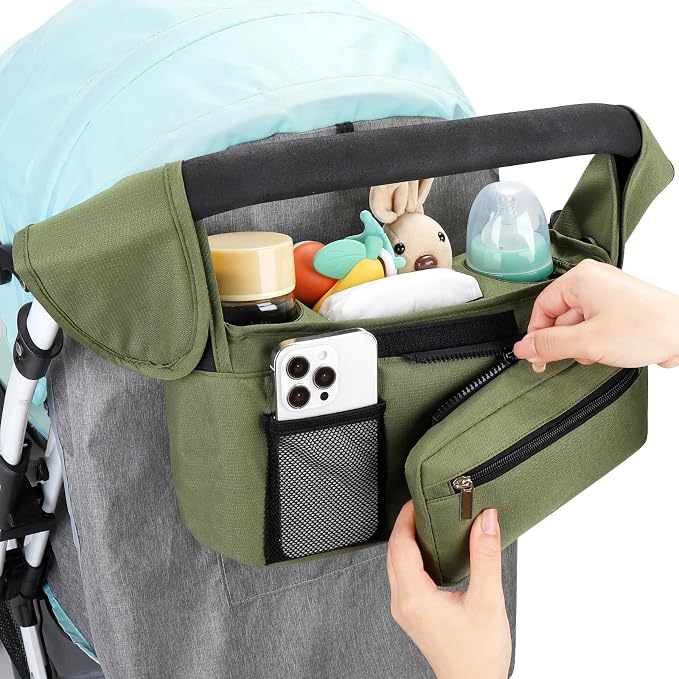 Accmor Universal Stroller Organizer with Insulated Cup Holder Detachable Phone Bag and Shoulder Strap,Stroller Bag Caddy Organizer for Uppababy, Baby Jogger, Britax Strollers