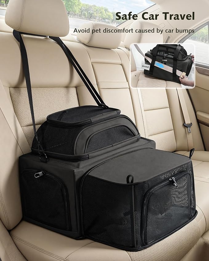 Pecute Top Expandable Airline Approved Pet Carrier for Cats, Dark Gray | Airline Approved Dog Carrier, Under-seat, Breathable, Anti-scratch Mesh, Safety Leash, Locking Zippers, Leakproof Pee Pad