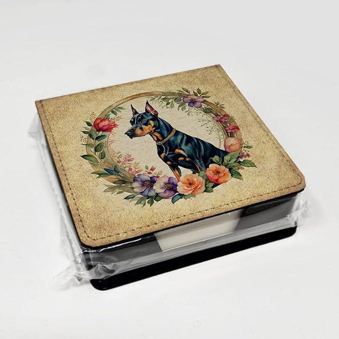 Caroline's Treasures Doberman Pinscher and Flowers PU Leather Note Paper Holder with Artist-Designed Cover, Desk Accessory, Office Gift