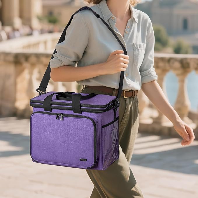 Teamoy Crochet Bag, Knitting Bag Yarn Storage Tote, Yarn Organizer, Purple | Yarn Holder for Crocheting, with Inner Divider and Cover, for Yarn Skeins, Project, Knitting Needles, and Crochet Supplies