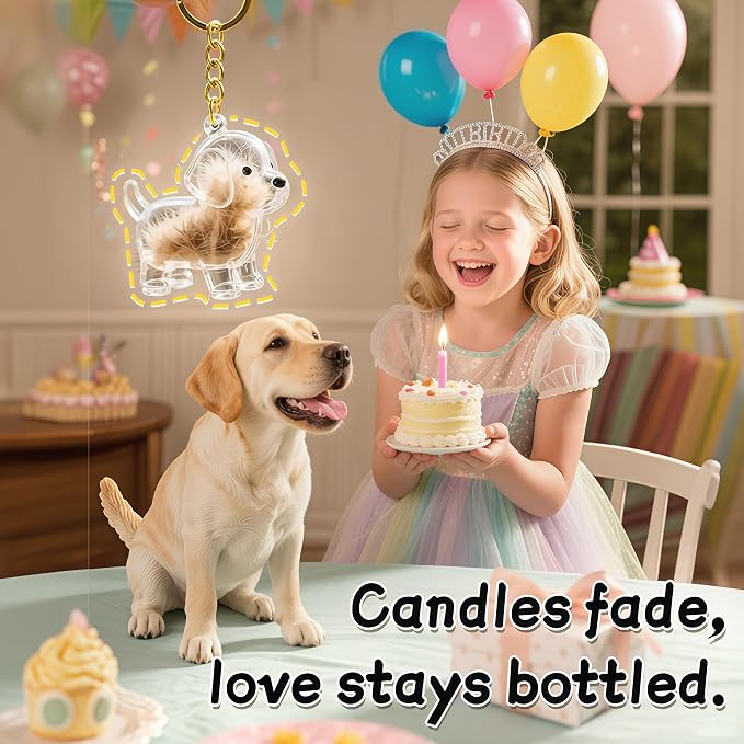 4 PCS Dog Hair Collector Keychain Charm(Send Brush Comb), Dog Shape Memorial Storage Box with Transparent Bottle for DIY Pet Furs & Ashes Keepsake, Portable Pet Memory Capsule Keyring