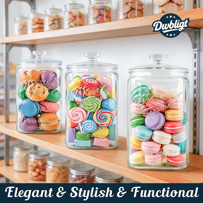 Glass Cookie Jars with Lids Airtight, 1.5 Gallon Glass Jar, 2 Pack | 5.7''Wide Mouth, Glass Lid, Scale Mark, Heavy Duty Glass Canisters for Kitchen Counter, Pantry, Sugar, Dog Treat
