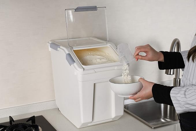 EonTone Flour Storage Container 25 Liters (30 Lb‎) Pack-6 with Lockable Lid Wheels BPA-Free Ingredient Storage Bins