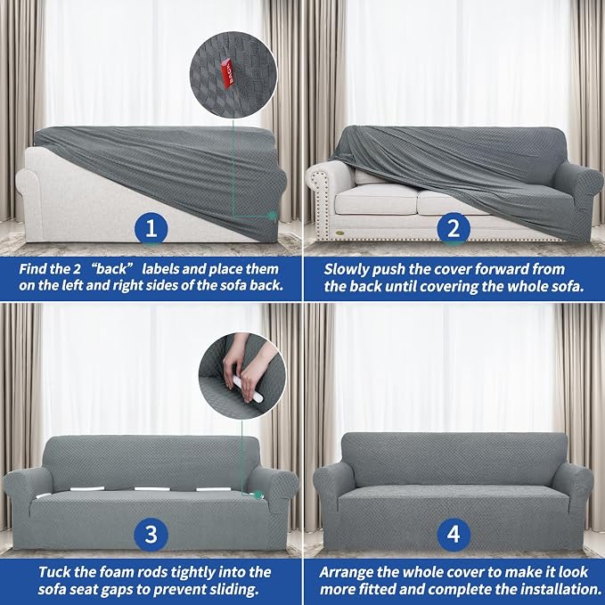 YEMYHOM Couch Cover Latest Jacquard Design High Stretch Sofa Covers for 3 Cushion Couch, Pet Dog Cat Proof Slipcover Non Slip Magic Elastic Furniture Protector (Sofa, Light Gray)