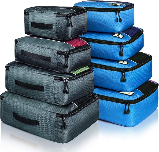 Packing Cubes large Luggage Organizers Bags For Travel Organizing Clothes | Mixed Color 8 Set Suitable family or two-person trips; breathable mesh make easy to sort; durable and convenient to store