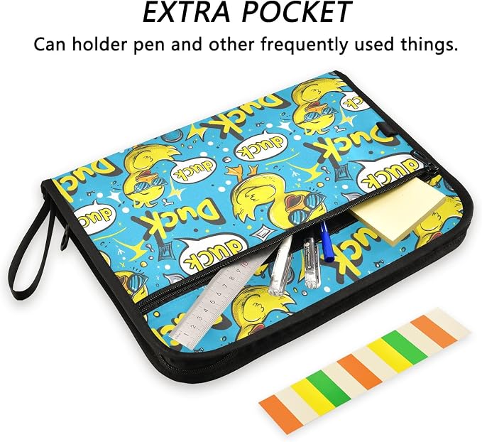Rubber Duck Bubbles 13 Pocket File Organizer Expanding File Folder with Front Pouch Portable Business File Storage Document Organizer Folder with Zipper