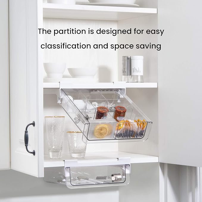 Compact-depth Under Shelf Basket Organizer, Under Shelf Storage Drawer Pull Out, Under Cabinet Basket Hanging Holder for Cupboard Cabinet Pantry Kitchen, Add-on Space Saver