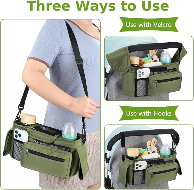 Accmor Universal Stroller Organizer with Insulated Cup Holder Detachable Phone Bag and Shoulder Strap,Stroller Bag Caddy Organizer for Uppababy, Baby Jogger, Britax Strollers