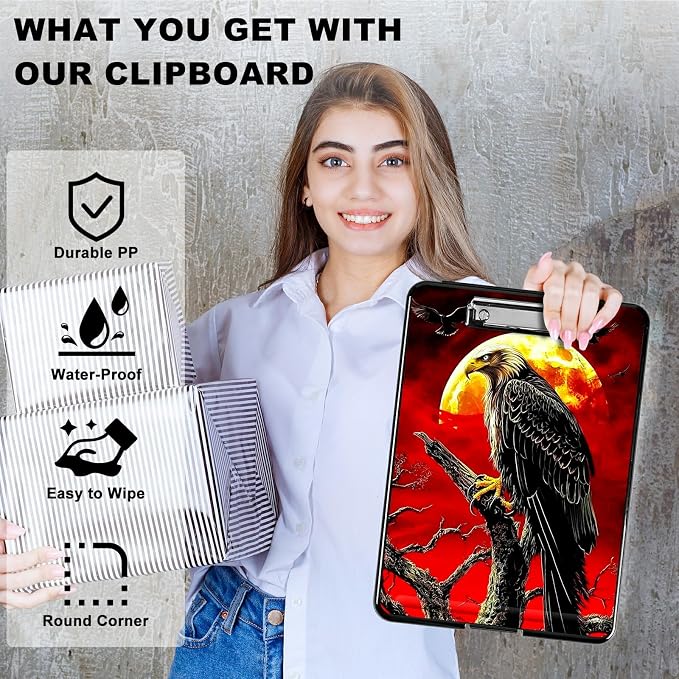 Red Sky Eagle A4 Clipboard with Storage Pen Holder, Clipboards Organizer Nursing Clipboard Foldable File Folder Plastic Clipboard Folio Clip Board for Office Students Classroom Doctor