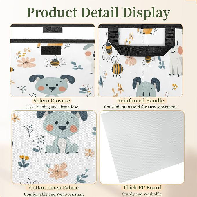 Cute Dog Storage Bins with Lids, Pet Puppy Foldable Storage Boxes with Carrying Handle Organizer Containers Baskets Cube for Home Bedroom Closet