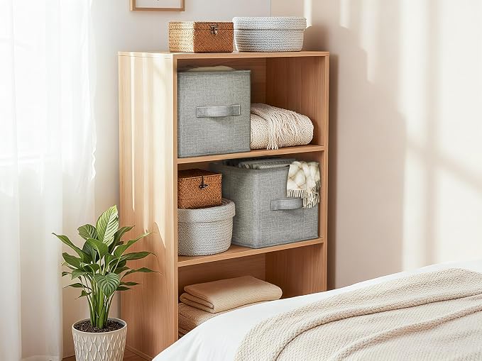 LayerSpace 4 Pack Foldable Fabric Closet Storage Bins, 11Inch Organizer Cubes with Handles, Linen Storage Boxes for Clothes, Toys, Books and Home Organization,Gray | Thickened Rigid PP Panels, Cotton-linen Shelf Baskets, Measure 11"L x 11"W x 11"H for ...