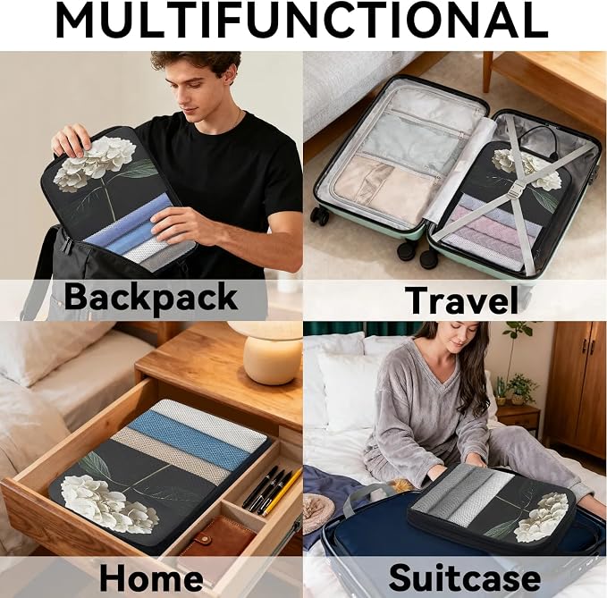 Hydrangea 6 Set Compression Packing Cubes Floral Expandable Packing Organizer for Travel Accessories Luggage Suitcase Bag