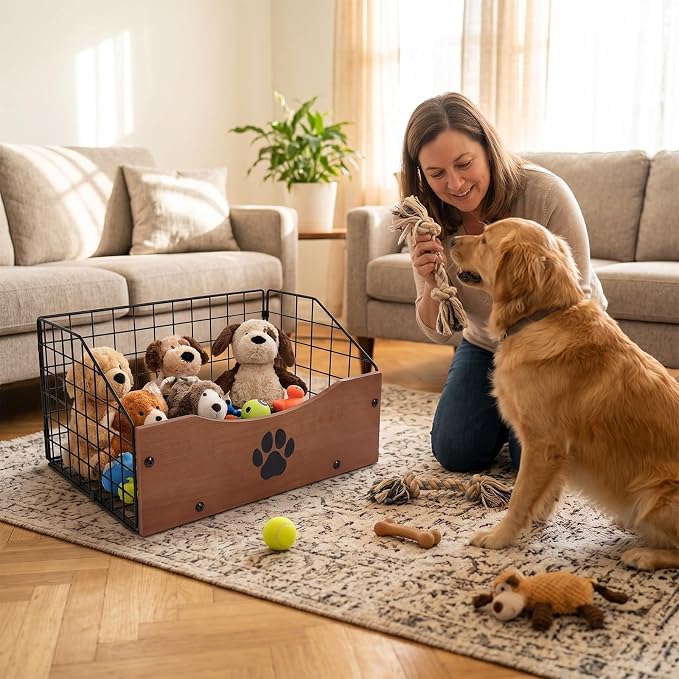 Dog Toy Basket,Indestructible Metal Dog Toy Storage Box | Chew-Proof Dog Toy Bin-Pet Toy Basket for Cat Puppy Leash,Accessories,Blanket Food Storage Container