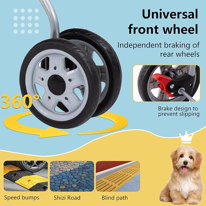 FDW Pet Stroller 3-Wheel Durable Foldable Cat Dog Stroller with Washable Liner Storage Basket Cup Holder,Dark Black