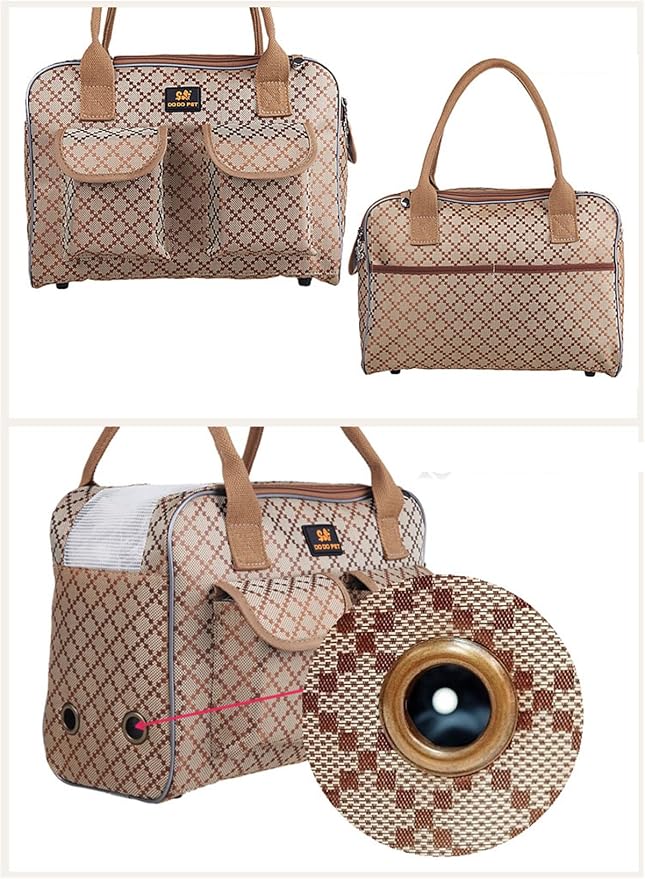 Hubulk Dog Carrier Bag Pet Tote Bag Doggie Handbag Cat Purse Puppy Pouch, Free Collapsible Dog Bowl Included (S Khaki)