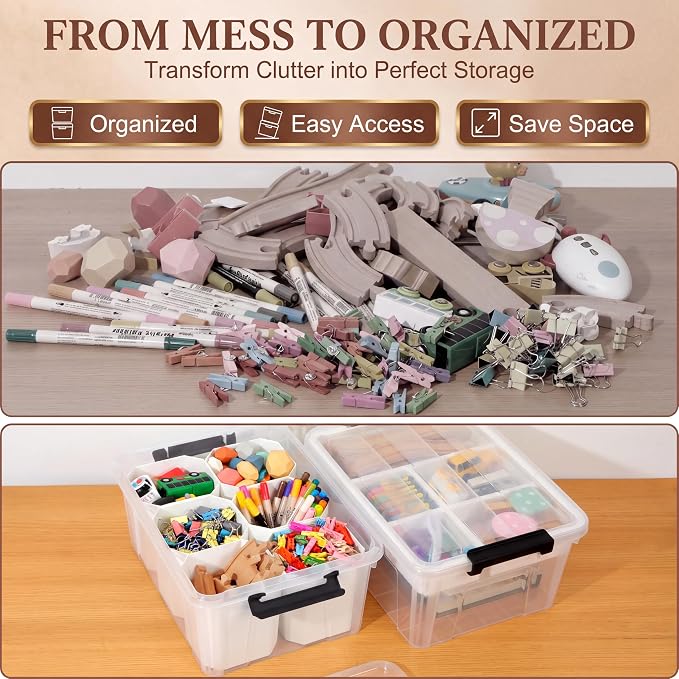 AREYZIN 17QT Clear Craft Organizers and Storage Box with Removable Tray | Stackable Art Supply Organizer for Sewing Supplies, Beads & Craft Tools, Play-Doh, Markers and Coloring Books