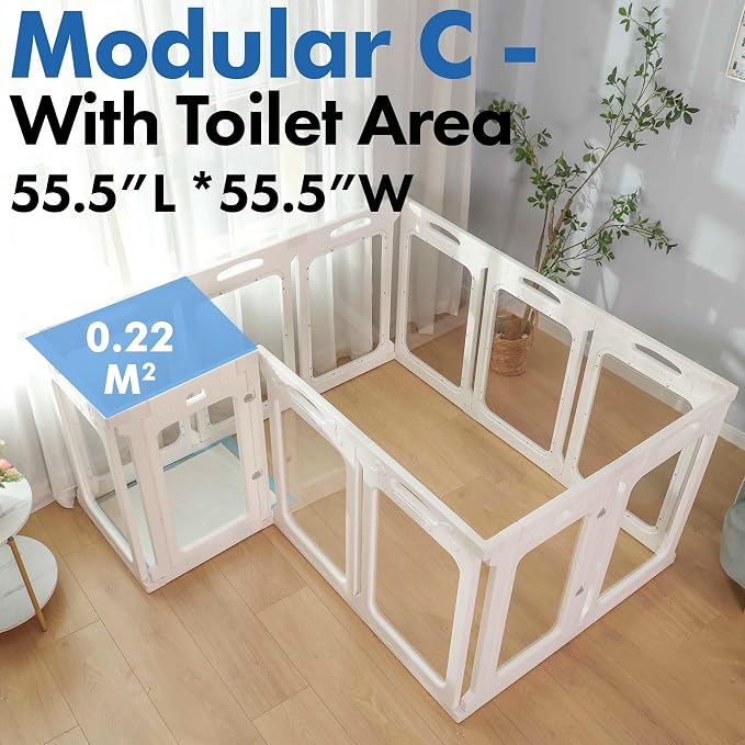 Clear Acrylic Indoor Dog Playpen, 30" H, 12 Panels, White | Open View, Modern Home Fit, No Climbing Bars, Tool-Free Setup, For Puppies & Small Dogs