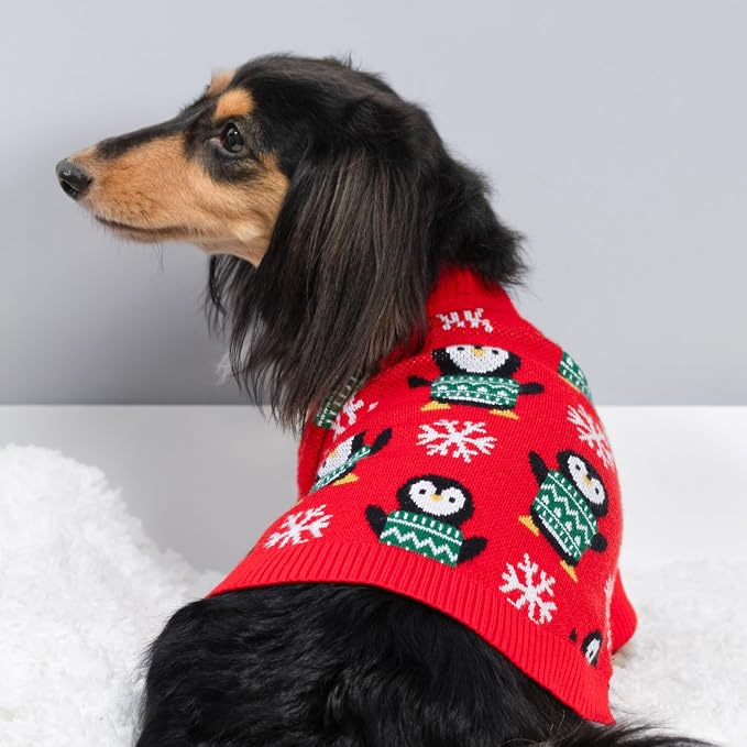 Fitwarm Funny Penguins Dog Ugly Christmas Sweater, Winter Dog Clothes for Small Dogs Girl Boy, Pet Xmas Outfit, Green, Red, White, Small