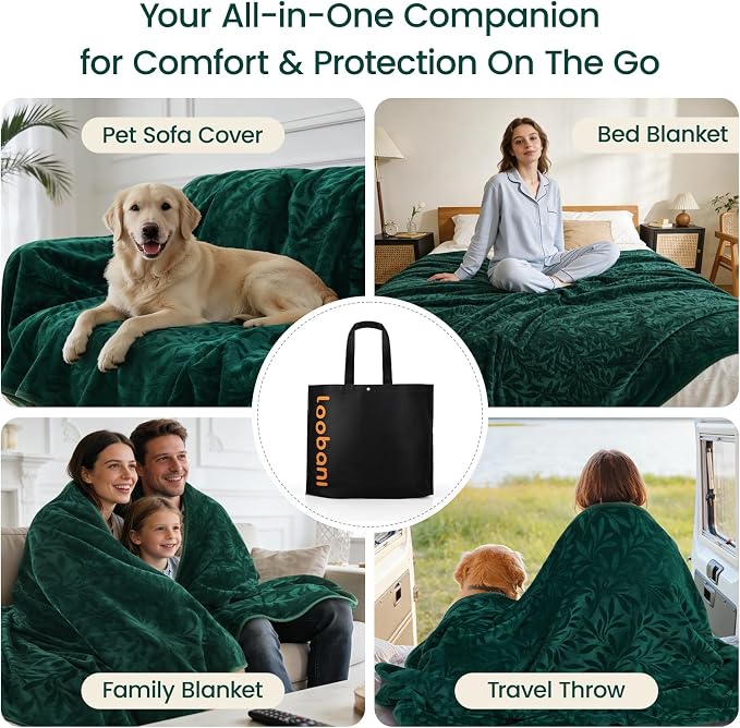 LOOBANI Waterproof Blanket for Bed: Soft Flannel Love Blanket 80"x90" for Queen Beds, Waterproof Pet Blanket fot Large Dogs with Storage Bag, Stain-Proof Couch Protector for Kid and Pet