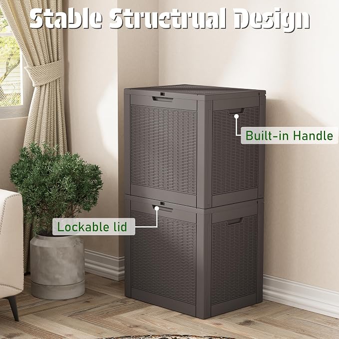 30 Gallon Outdoor Storage Box Waterproof Deck Box for Patio | Gray, Resin, Small, Weatherproof, Lockable, Compact, Easy Assembly, Patio Pool Garden Accessories Storage, Organization