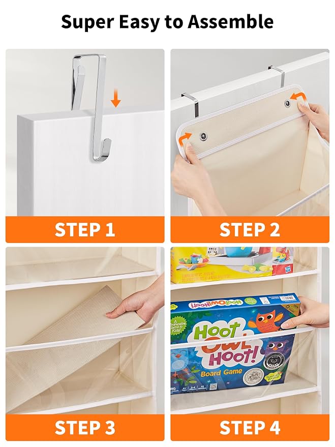 JARLINK Over The Door Toy Storage Organizer w/Clear Window, Beige, 2 Pack | Anti-Tilt 44 lb Load Capacity, Baby Toy Storage Organizer for Stuffed Animals, Nursery, Kid Bedroom, Newborn Baby Essentials