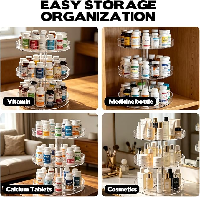 Medicine Bottle Organizer Shelf, 3-Tier Medicine Cabinet Organizer for Countertop and Bathroom, Transparent Removable Organizer for Small Medication Bottles Small Vitamins Bottles