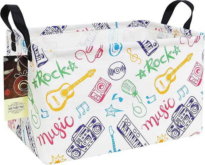 Rectangle Canvas Foldable Storage Basket for Nursery,Musical instrument | Portable and collapsible cloth receptacle. Stores pet essentials, daily use items