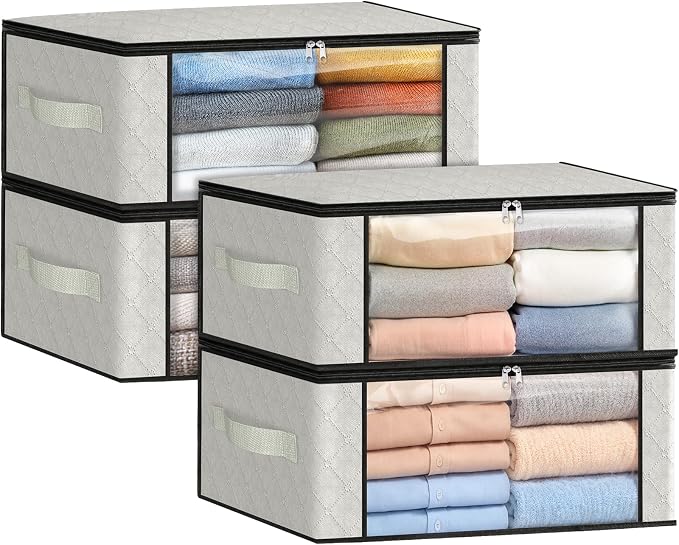 35L Closet Organizers, Foldable Under Bed Storage Containers | Storage Bags with Zippers,Window and Handles for Organizing Bedroom, Closet, Clothing,Organization with Handle
