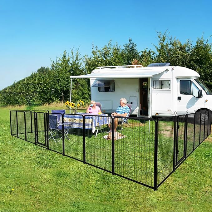 Kfvigoho Dog Playpen Outdoor Extra Wide 12 Panels Heavy Duty Dog Fence 47" | Anti-Rust Coating-Strengthened Dog Fence with Doors Portable for RV Camping Yard, Total 32FT, 79 Sq.ft, Snowy Black