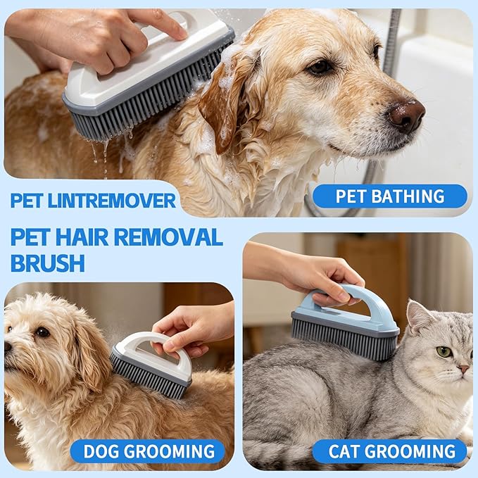 HOP Blue Rubber Pet Hair Removal Brush Soft Bristle Lint&Debris Remover for Clothes Sofa Furniture Pet Grooming Tool for Dogs and Cats Gentle Remove Loose Hair 6.38/16.2cm