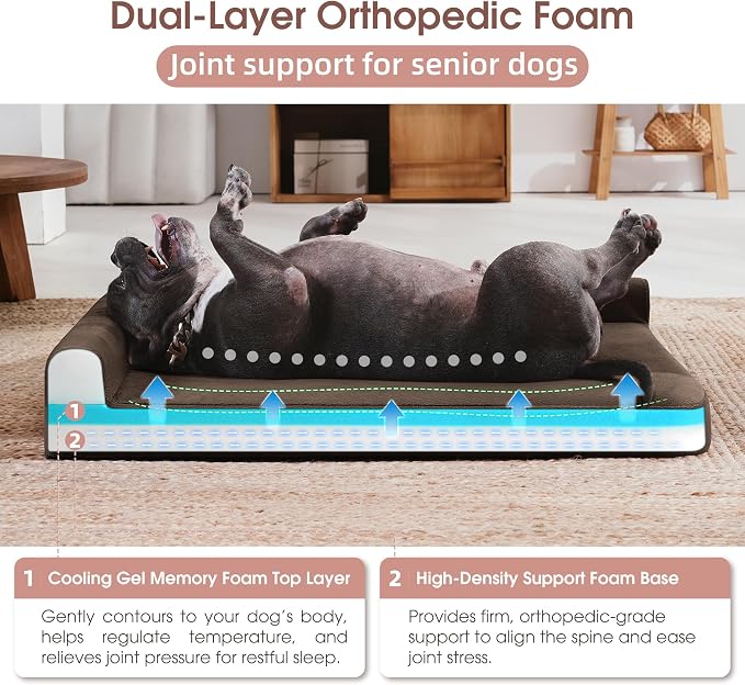 Gel Memory & High-Density Foam Orthopedic Dog Bed 35x27x6 Medium | | Double Waterproof Cover | Machine Washable | Non-Slip Base | Fur-Resistant Tech Fabric