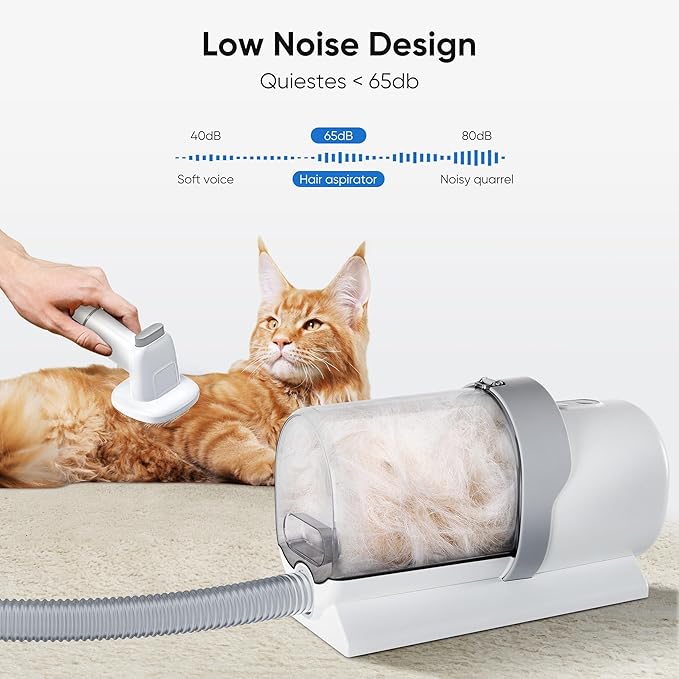 NEWBULIG 5-in-1 Pet Grooming Vacuum Kit, 2.5L Dust Cup, 3 Suction Modes and 5 Groomer Tools, Dog Clippers with Cordless Low Noise for Cats, Dogs Other Animals Hair Trimmer