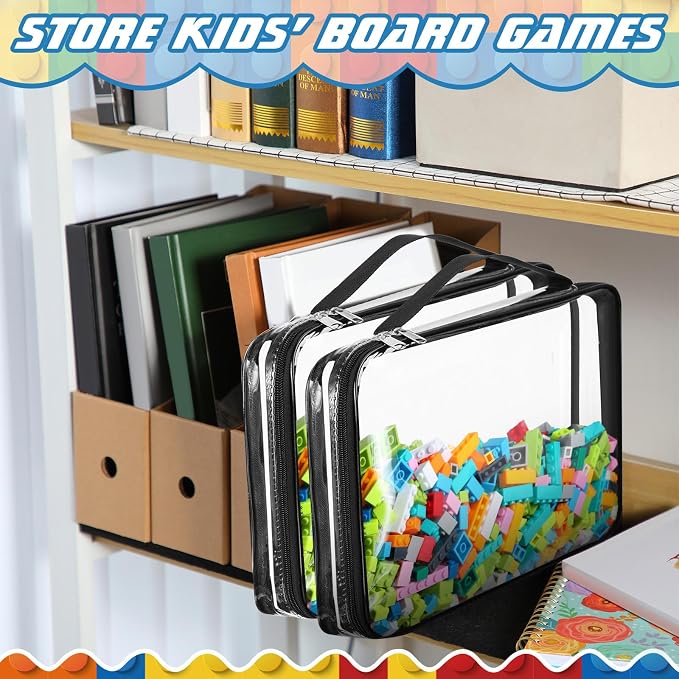 Sanwuta 6 Packs Toy Storage Bags with Zipper,X-Large,Black | Clear Waterproof Games Storage， Large Portable PVC Container， Reusable Organizer for Board Games, Building Blocks, Puzzles
