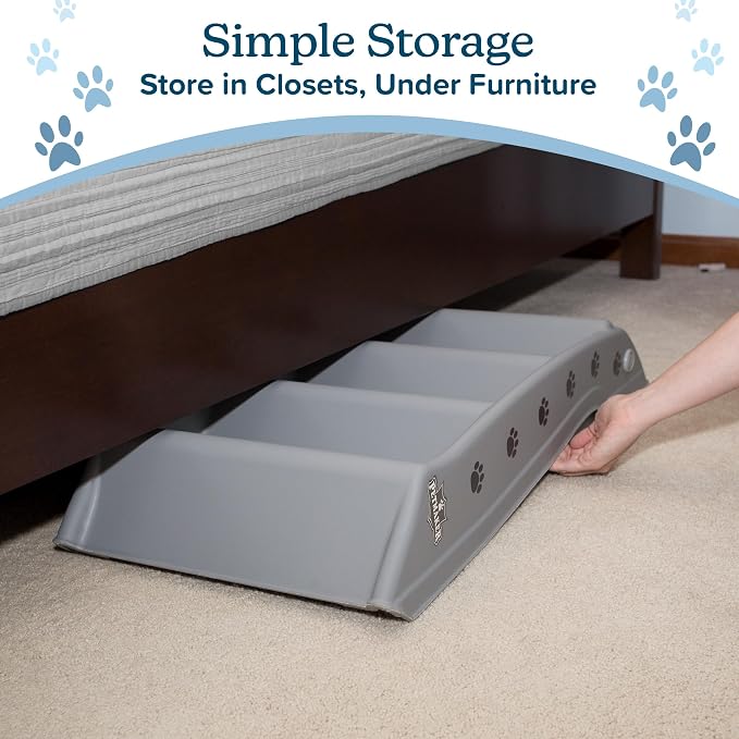 PETMAKER Lightweight Durable Plastic Dog Stairs, Gray, 23.25” x 15” x 19” | Foldable Pet Stairs with 4-Step Design for Bed, Couch, Car, Pet Steps with Non-Slip Carpeted Pads for Small Dogs and Cats
