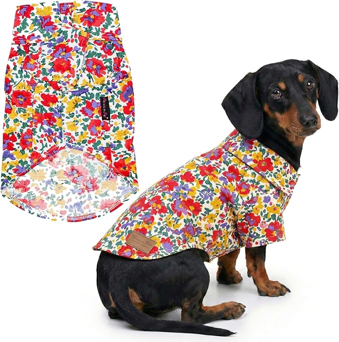 Parisian Pet Floral Dog Shirt - Cotton Clothes for Large Dogs - Stylish Dog Beach Outfit - Lightweight and Soft Puppy Clothes - Trendy Camp Tshirts for Dogs - Comfortable Summer Vacation Pet Apparel