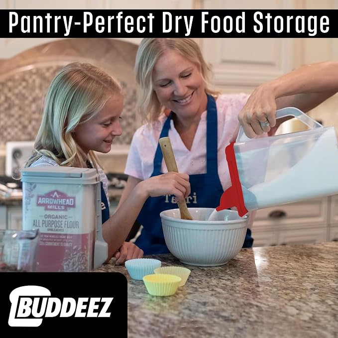 Buddeez Clear Pantry Storage Container, Dry Storage, 4 Quart, Red Lid | Clear container for easy visibility, Easy-grip handle, Easy-pour spout, For flour, sugar, cereal, rice and dry goods