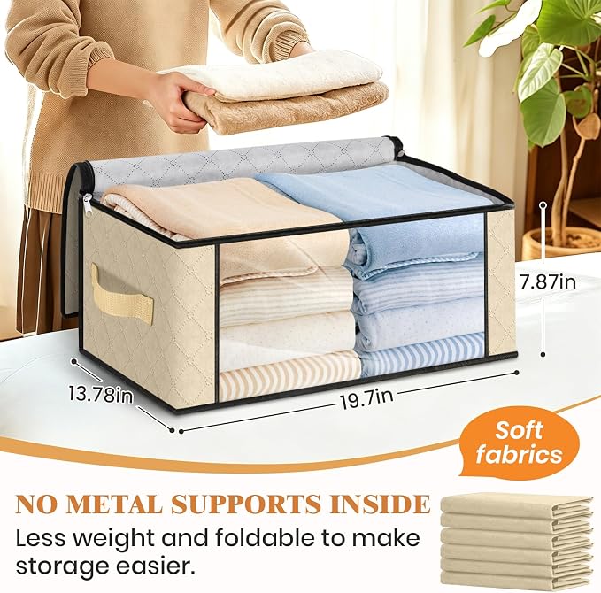 35L Closet Organizers, Foldable Under Bed Storage Containers | Storage Bags with Zippers,Window and Handles for Organizing Bedroom, Closet, Clothing,Organization with Handle