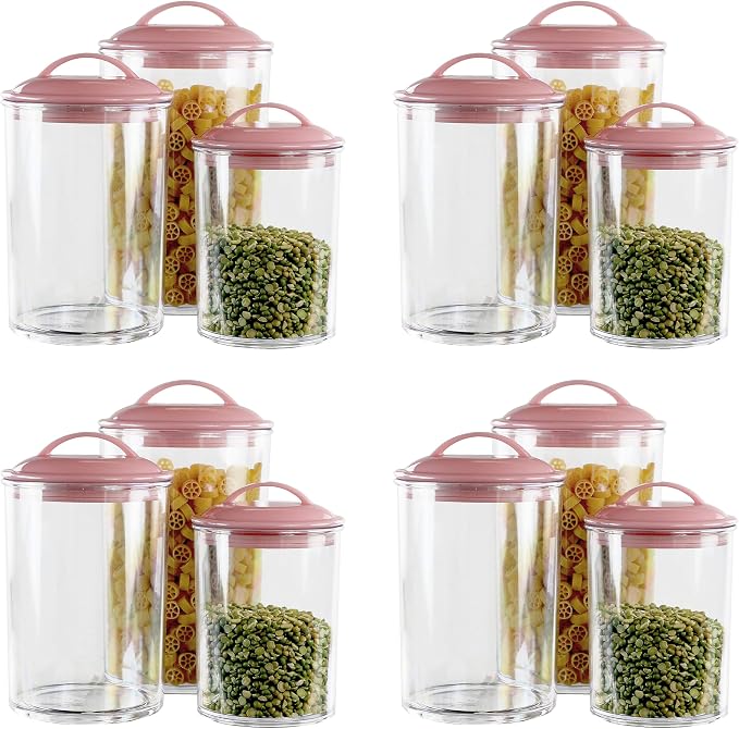 Reston Lloyd Food Storage Containers, BPA Free Airtight Canisters for Cereal, Pasta, Sugar, Coffee, Flour, Cookies, Loose Tea, for Kitchen Organization, Set of 3, Pink (Pack of 4)