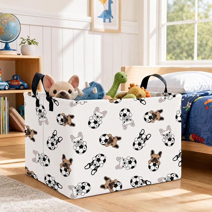 Large Dog Toy Basket Puppy Box Storage Bin (Brown Black) | Holder French Bulldog Stuff Organizer, Room Decor Gifts
