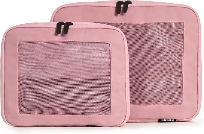 Compression Packing Cubes for Travel, 2-Pack, Pink | Solves overpacking, 2-Piece set fits most carry-ons, 50% Space savings, Compression luggage organizer bags