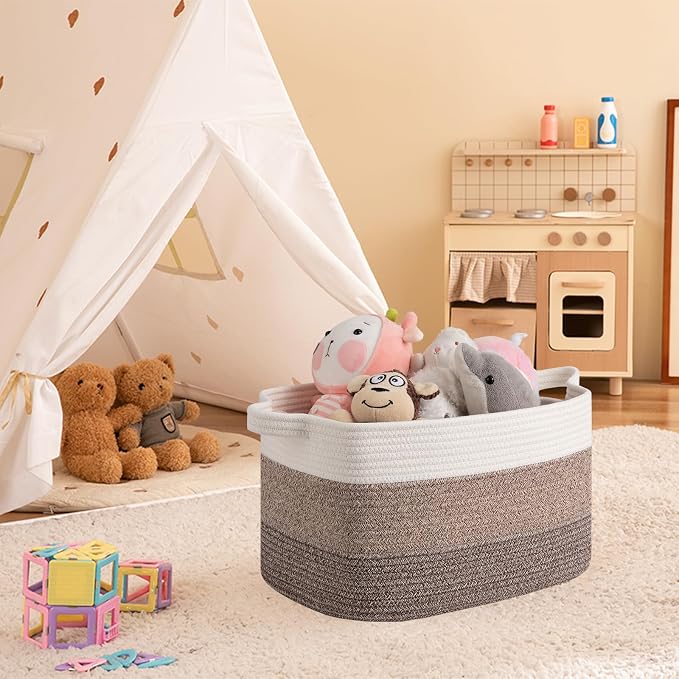 OIAHOMY Woven Storage Basket, Cotton Rope Baskets for Toys,Towel, Clothes, Used to Bathroom,Living Room,Nursery,Bedroom, 16"x12"x10"- Pack of 3, Gradient Dark Brown