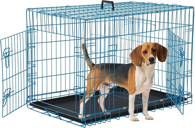 Foldable Dog Crate, 30 Inch, Blue, Portable, Easy to Clean, Safe and Secure Construction, Ideal for Travel and Indoor Use