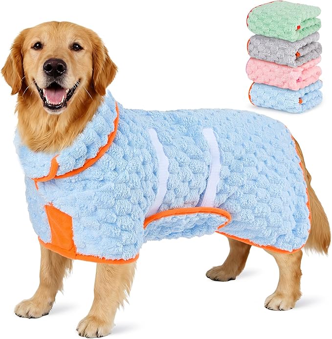 Glittme Dog Bathrobe for Drying Dogs, Super Absorbent Fleece Dog Towel Robe, Adjustable Dry Coat for Large Medium Small Dogs, Warm Pet Drying Vest for After Bath, Swimming, Muddy Walks & Car Travel