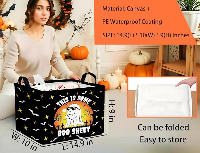 Large Halloween Themed Candy Gift Boo Basket for Kids Baby Personalized Adults Storage Bin Fall Decor(Sunglasses Spooky)