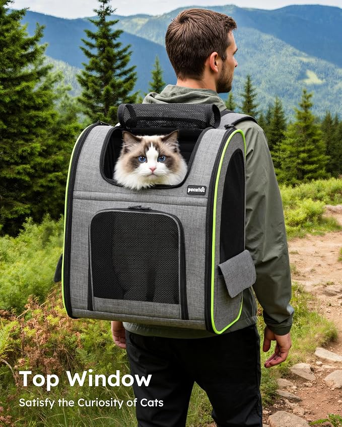 pecute Cat Backpack Expandable, Cat Carrier Backpack Breathable, Large | Durable Oxford Cloth, Lockable Zipper,Use for Pet Under 15 lbs to Travel