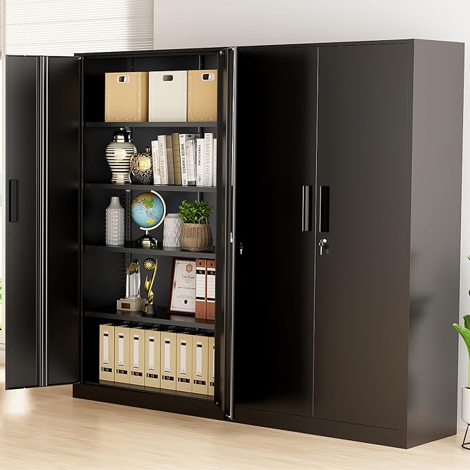 Greenvelly Metal Storage Cabinet, 72" Black Locking Storage Cabinets with Doors and 4 Shelves, Tall Tool Storage Cabinet for Garage, Steel Lockable File Cabinet Metal Locker for Home Office, Classroom