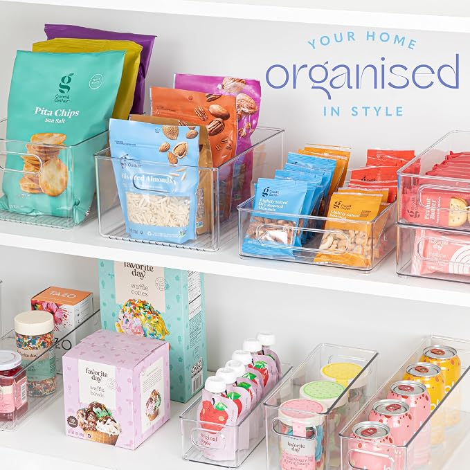primebox 2 Pack Clear Plastic Organizer Bins with Handles for Home Organization. Storage Containers for Organizing Fridge, Freezer, Cabinet. Pantry, Great for Kitchen, Garage, Laundry Room. 10"x8"x5"