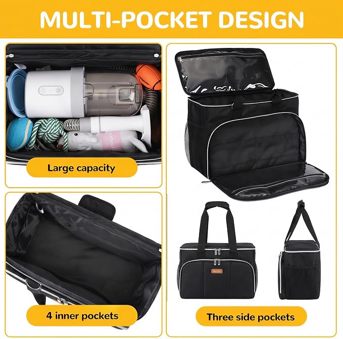 Dog Cat Grooming Bag for Vacuum,Scissors,Dog Grooming Kit Supplies | Portable Pet Grooming Supplies Organizer Tote Bag for Dogs Cats Grooming Kit Trimmer Tool Accessories Black (Bag Only)
