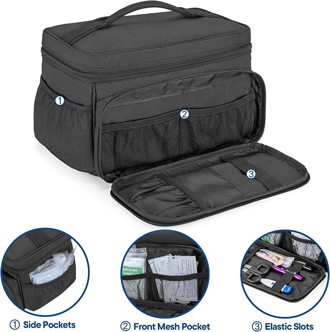 Damero Small Medicine Storage Bag Empty, Family First Aid Box with Divider | Emergency Trauma Kit Organizer Bag First Aid Bag, Multi-Pockets for Medical Supplies, for Hiking, Camping and Home, Bag Only