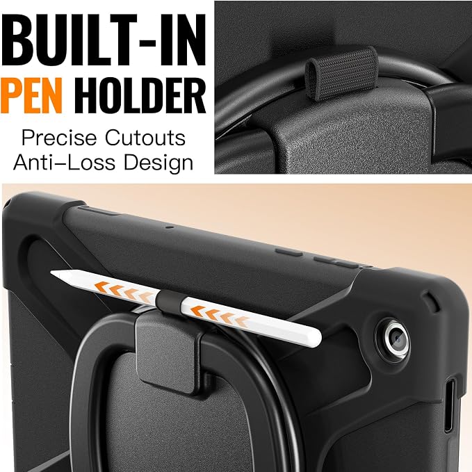 Rugged Protective Case Compatible with Samsung Galaxy Tab A11 Plus/A11 + 11" 2023 SM-X230, Military-Grade Shockproof Cover with 360° Rotating Stand & Built-in Screen Protector (Black)